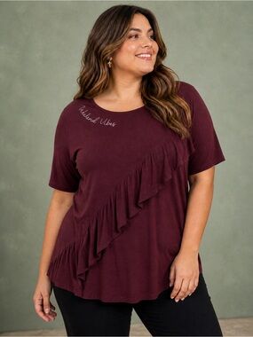 Lane Bryant Embroidered Ruffle Top